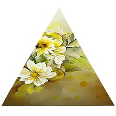 Watercolor Yellow And-white Flower Background Wooden Puzzle Triangle by artworkshop