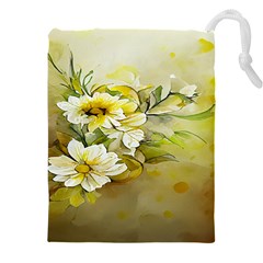 Watercolor Yellow And-white Flower Background Drawstring Pouch (5xl) by artworkshop