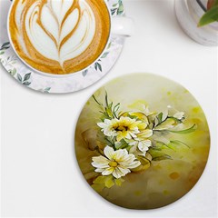 Watercolor Yellow And-white Flower Background Uv Print Round Tile Coaster by artworkshop