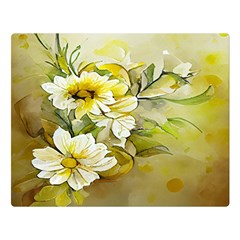 Watercolor Yellow And-white Flower Background One Side Premium Plush Fleece Blanket (Large)