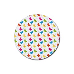 Butterfly Pattern Design Wallpaper Background Rubber Coaster (round) by Ravend