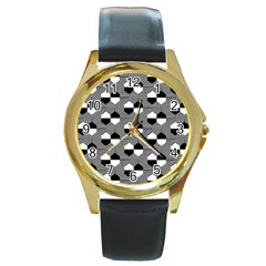 Geometric Pattern Line Form Texture Structure Round Gold Metal Watch by Ravend