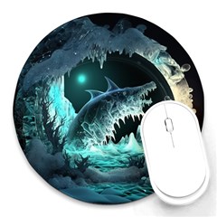 Sculpture Dinosaur Shark Frozen Winter Fantasy Round Mousepad by Ravend