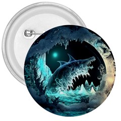 Sculpture Dinosaur Shark Frozen Winter Fantasy 3  Buttons by Ravend