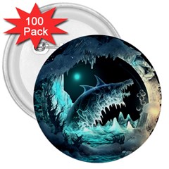 Sculpture Dinosaur Shark Frozen Winter Fantasy 3  Buttons (100 Pack)  by Ravend