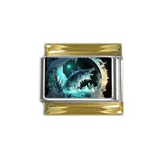 Sculpture Dinosaur Shark Frozen Winter Fantasy Gold Trim Italian Charm (9mm) by Ravend