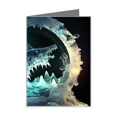 Sculpture Dinosaur Shark Frozen Winter Fantasy Mini Greeting Card by Ravend