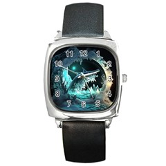 Sculpture Dinosaur Shark Frozen Winter Fantasy Square Metal Watch by Ravend