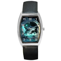 Sculpture Dinosaur Shark Frozen Winter Fantasy Barrel Style Metal Watch by Ravend