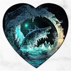 Sculpture Dinosaur Shark Frozen Winter Fantasy Jigsaw Puzzle (heart) by Ravend