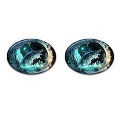 Sculpture Dinosaur Shark Frozen Winter Fantasy Cufflinks (oval)