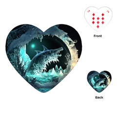 Sculpture Dinosaur Shark Frozen Winter Fantasy Playing Cards Single Design (heart) by Ravend