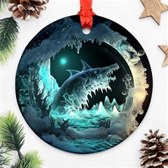 Sculpture Dinosaur Shark Frozen Winter Fantasy Round Ornament (two Sides) by Ravend