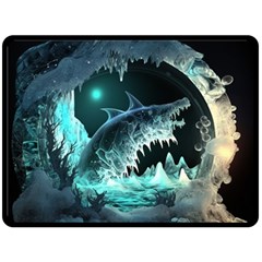 Sculpture Dinosaur Shark Frozen Winter Fantasy One Side Fleece Blanket (large) by Ravend