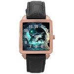 Sculpture Dinosaur Shark Frozen Winter Fantasy Rose Gold Leather Watch  Front