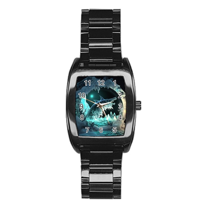 Sculpture Dinosaur Shark Frozen Winter Fantasy Stainless Steel Barrel Watch