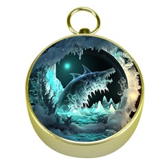 Sculpture Dinosaur Shark Frozen Winter Fantasy Gold Compasses by Ravend