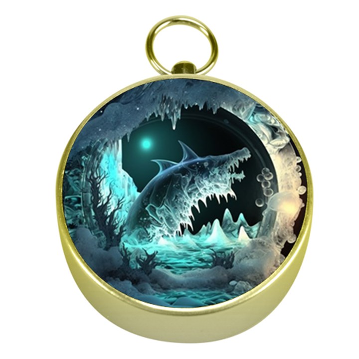 Sculpture Dinosaur Shark Frozen Winter Fantasy Gold Compasses