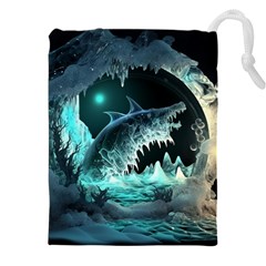 Sculpture Dinosaur Shark Frozen Winter Fantasy Drawstring Pouch (5xl) by Ravend