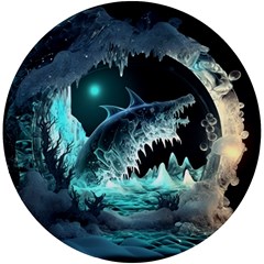 Sculpture Dinosaur Shark Frozen Winter Fantasy Uv Print Round Tile Coaster by Ravend