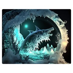 Sculpture Dinosaur Shark Frozen Winter Fantasy One Side Premium Plush Fleece Blanket (medium)