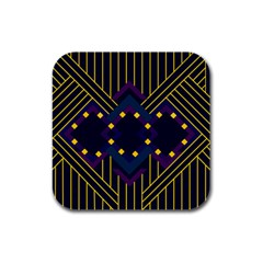 Line Square Pattern Violet Blue Yellow Design Rubber Square Coaster (4 Pack) by Ravend