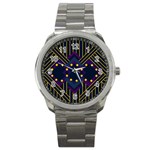 Line Square Pattern Violet Blue Yellow Design Sport Metal Watch Front