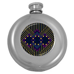 Line Square Pattern Violet Blue Yellow Design Round Hip Flask (5 Oz) by Ravend