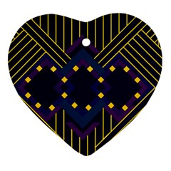 Line Square Pattern Violet Blue Yellow Design Heart Ornament (two Sides) by Ravend