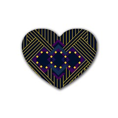 Line Square Pattern Violet Blue Yellow Design Rubber Coaster (heart) by Ravend