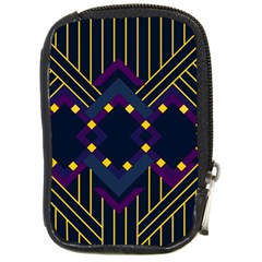 Line Square Pattern Violet Blue Yellow Design Compact Camera Leather Case by Ravend