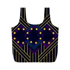 Line Square Pattern Violet Blue Yellow Design Full Print Recycle Bag (m) by Ravend