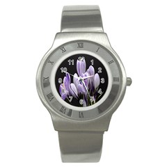 Crocus Flowers Purple Flowers Spring Nature Stainless Steel Watch by Ravend