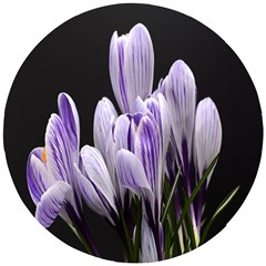 Crocus Flowers Purple Flowers Spring Nature Wooden Puzzle Round by Ravend