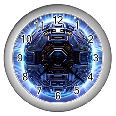 Ai Generated Digital Technology Computer Internet Wall Clock (silver) by Ravend