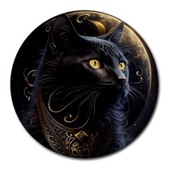 Ai Generated Cat Moon Feline Cute Round Mousepad by Ravend