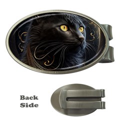 Ai Generated Cat Moon Feline Cute Money Clips (oval)  by Ravend