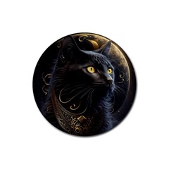 Ai Generated Cat Moon Feline Cute Rubber Coaster (round) by Ravend