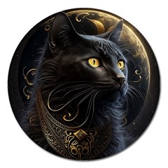 Ai Generated Cat Moon Feline Cute Magnet 5  (round) by Ravend