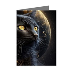 Ai Generated Cat Moon Feline Cute Mini Greeting Card by Ravend