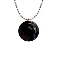 Ai Generated Cat Moon Feline Cute 1  Button Necklace by Ravend