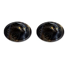 Ai Generated Cat Moon Feline Cute Cufflinks (oval)