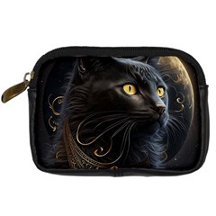 Ai Generated Cat Moon Feline Cute Digital Camera Leather Case by Ravend