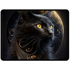 Ai Generated Cat Moon Feline Cute One Side Fleece Blanket (large) by Ravend