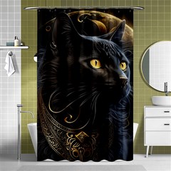 Ai Generated Cat Moon Feline Cute Shower Curtain 48  X 72  (small)  by Ravend