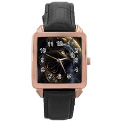 Ai Generated Cat Moon Feline Cute Rose Gold Leather Watch  by Ravend