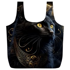 Ai Generated Cat Moon Feline Cute Full Print Recycle Bag (xl) by Ravend