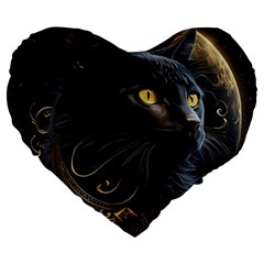 Ai Generated Cat Moon Feline Cute Large 19  Premium Flano Heart Shape Cushions by Ravend