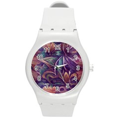 Abstract African Art Art Backdrop Background Round Plastic Sport Watch (M)