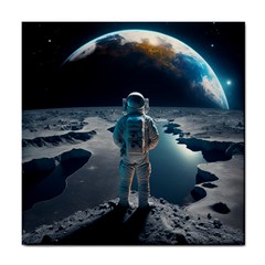 Ai Generated Space Astronaut Universe Moon Earth Tile Coaster by Ravend